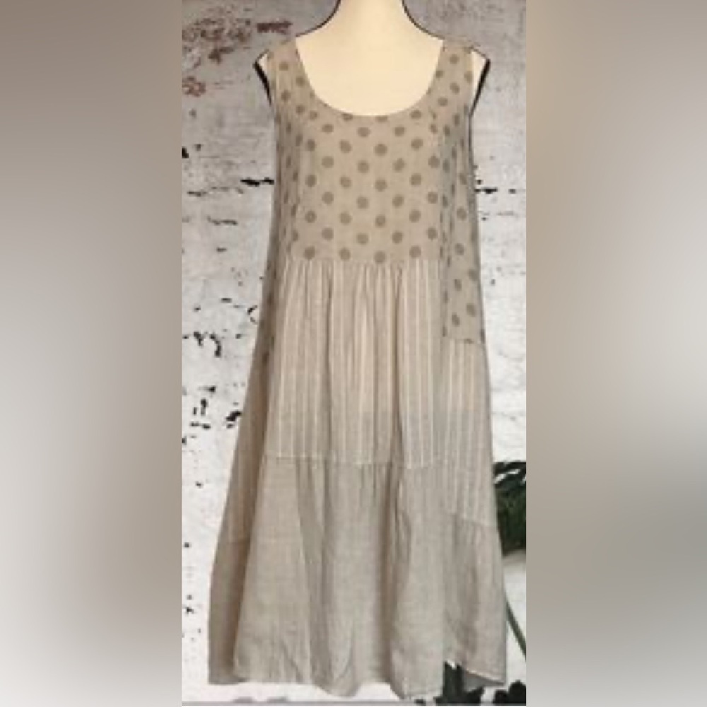 MARTINA INNOCENTI Sz S Oversized Tiered Polka Dots Made in Italy Linen Dress